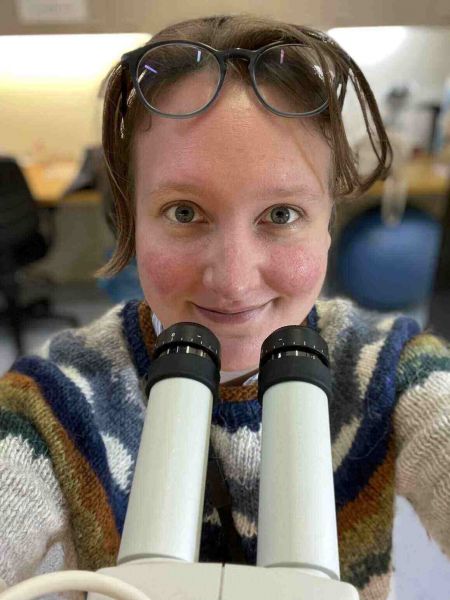 Grace Boxshall behind binoculars
